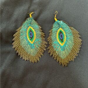 Peacock Feather Earrings | Statement earrings